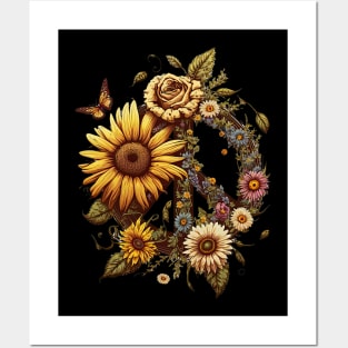 Peace Sign Retro Flower Sunflower Posters and Art